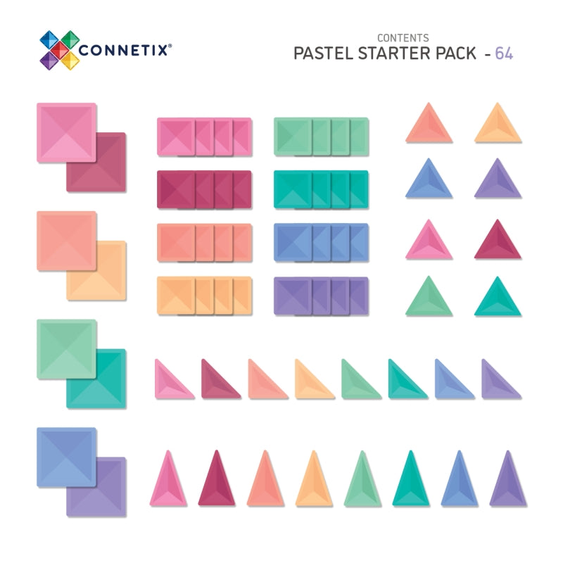 Pastel Starter Pack 64 pcs Magnetic Tiles - Connetix