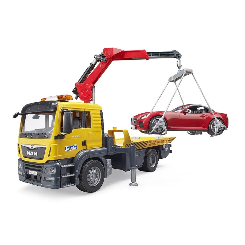 MAN TGS Tow Truck with Roadster and Light and Sound 1:16 - Bruder